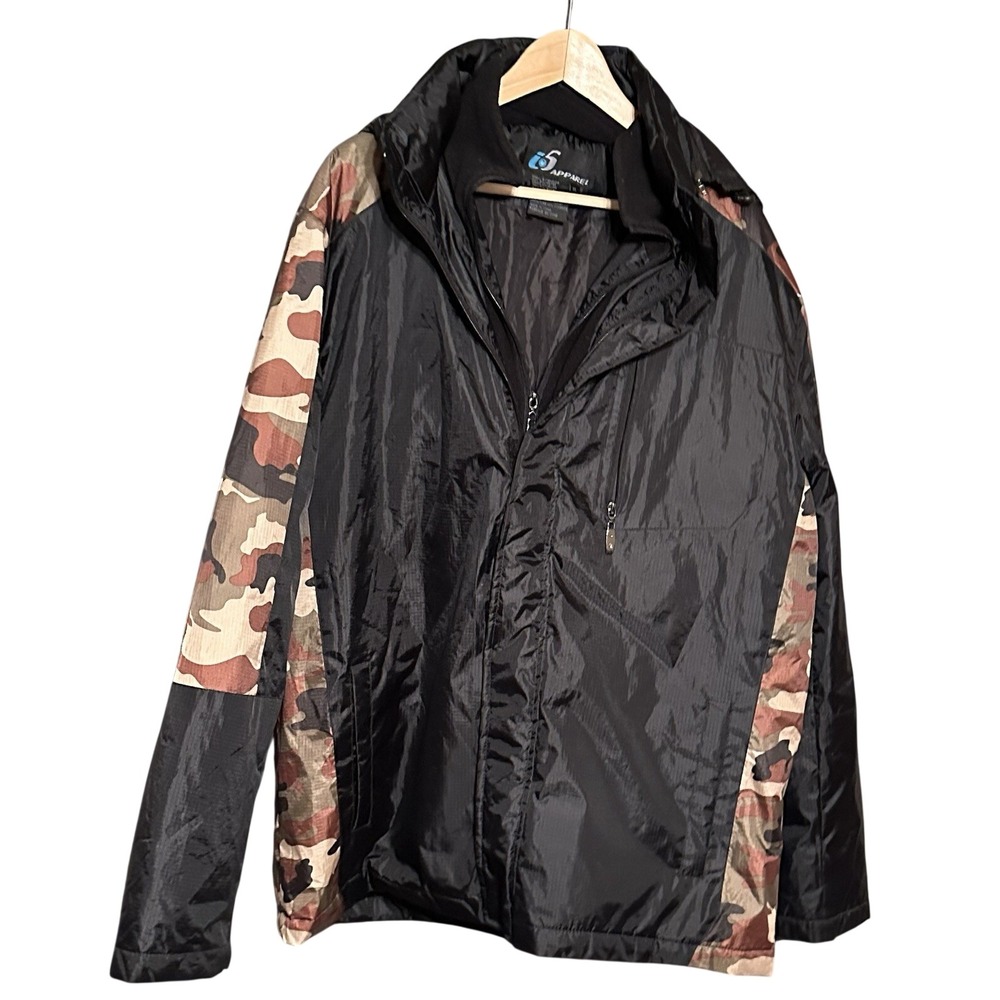 i5 Apparel Mens XL Black Camo Ripstop Padded Full Zip Lightweight Jacket